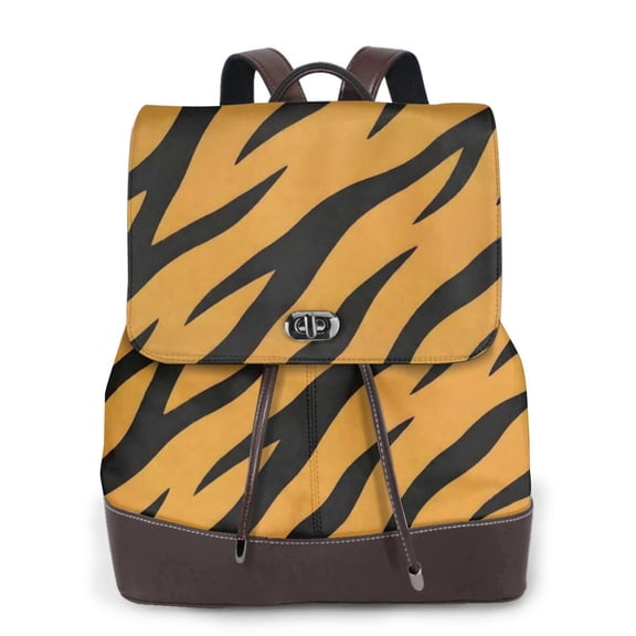 Tiger Stripe Women's Leather Backpack All-Over Print Bag for Work and Travel