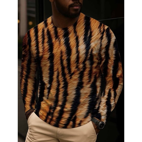 Tiger Striped Tee men's 250g colorful Retro Unisex Shirt Crewneck tshirts Casual Unisex Shirt Crewneck tshirts Fashion Unisex Shirt long Sleeve tshirts Classic Unisex Shirt Printed tshirts