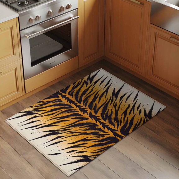 Tiger Stripes 2x3 Rug for Entryway Front Door Kitchen Sink Area, Modern Themed Tropical Animal Texture Low Pile Washable Non Slip Rectangle Area Rug