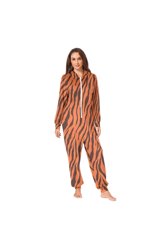 Tiger Stripes Adult onesie Pajamas, Crystal Velvet Ultra Soft Warm Jumpsuit for Men and Women