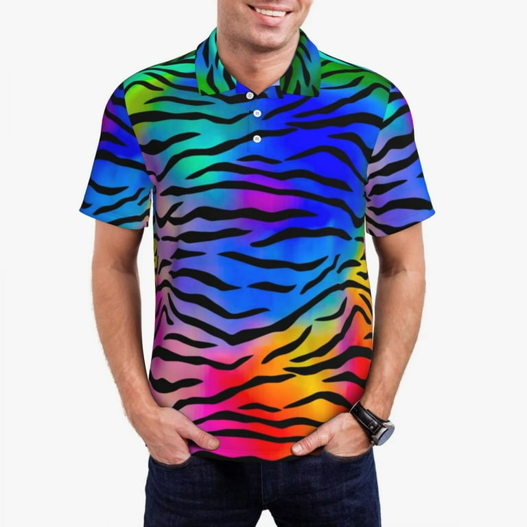 Tiger Stripes Casual T-Shirts Abstract Line Print Polo Shirts Men