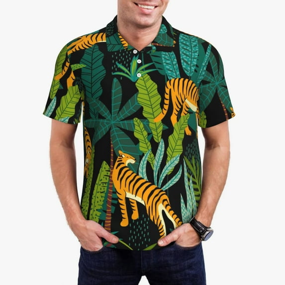 Tiger Stripes Casual T-Shirts Abstract Line Print Polo Shirts Men Trendy Shirt Summer Shor