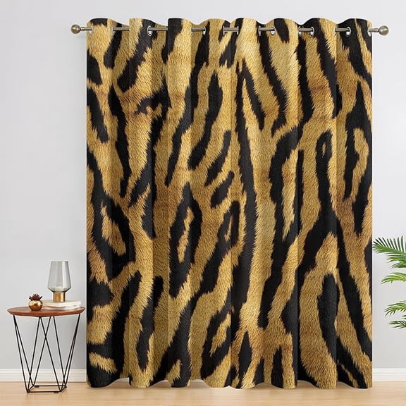 Tiger Stripes Curtains for Living Room, Wild Animal Pattern Design Blackout Curtains, Brown Tiger Bedroom Decor Window Drapes with Grommet 42"W x 84"L (Pack of 2)