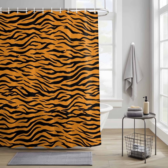Tiger Stripes Fabric Shower Curtain for Bathroom Orange Color Blocks Animals Pattern Abstract Waterproof Polyester Bath Curtain with 12 Hooks Washable Shower Curtain with Grommets 36"x78"
