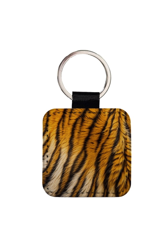 Tiger Stripes Fur Pattern Faux Leather Square Keychain