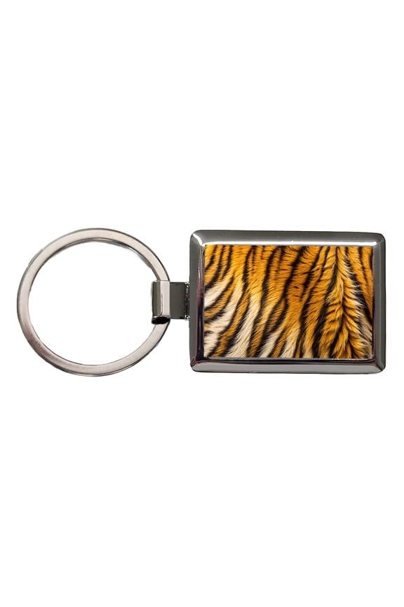 Tiger Stripes Fur Pattern Metal Rectangle Keychain