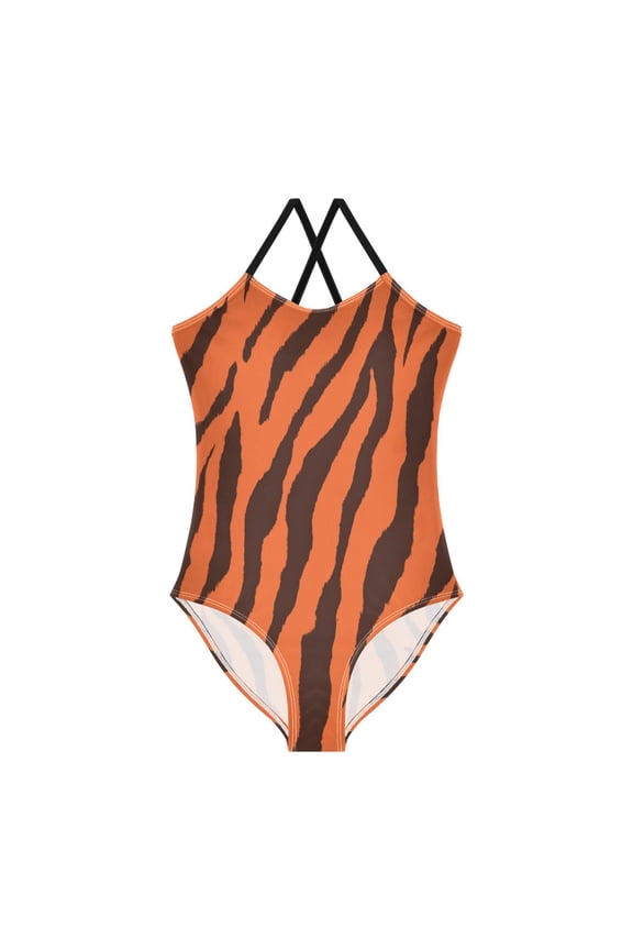 Tiger Stripes Girls' One-Piece Swimwear 3T-10T Soft Stretchy for Beach Pool Water Park