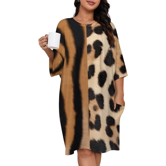 Tiger Stripes Leopard Spots Wild Cats Sleepshirts For Sleeping Travels Loose Sleepdress Pajama Dress Soft Nightdress Sleepwear