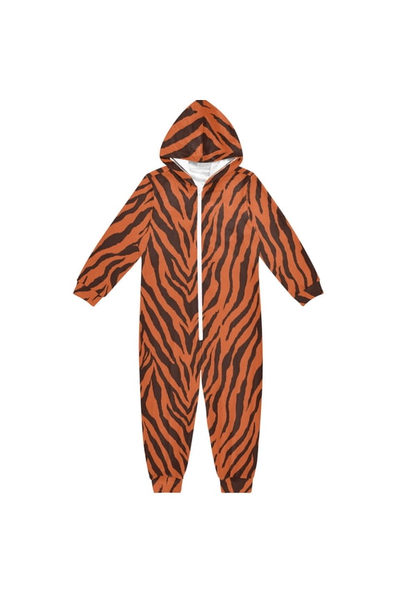 Tiger Stripes One Piece Pajamas Soft Jumpsuit Cozy Sleep and Play Romper Zipper and Pockets 5-6T