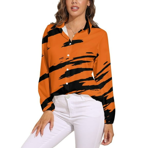 Tiger Stripes Pattern Long Sleeve Blouse Woman Streetwear Casual Shirts Summer Oversize Woman Streetwear Clothing Birthday Present