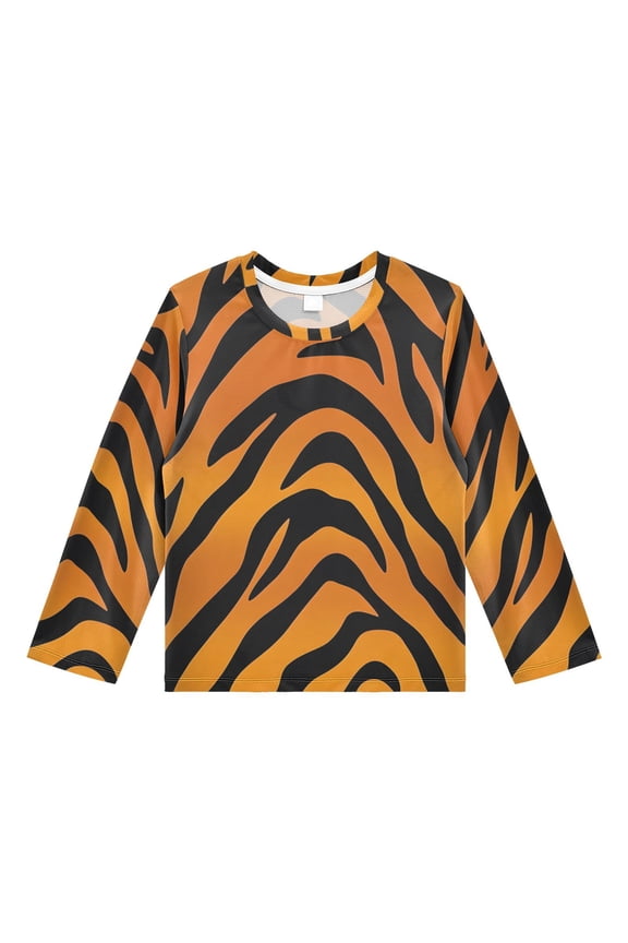Tiger Stripes Print Boys' Rash Guard Shirts UPF 50 Plus Sun Protection Short Sleeve Swim Tees 7-8T