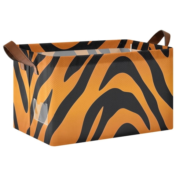 Tiger Stripes Print Collapsible Storage Bin Open Home Shelf Basket Water-Resistant Iron Frame Large