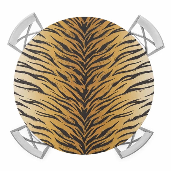 Tiger Stripes Round Table Cover, Modern Themed Tropical Animals Texture Waterproof Fitted Tablecloths for 36"-44" Tables, Washable Picnic Table Cover for Camping Dining Indoor Outdoor