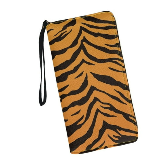 Tiger Stripes Wristlet Wallet for Womens Casual PU Leather Long Purse RFID Blocking Card Holder Clutch Bag Lady Handbag