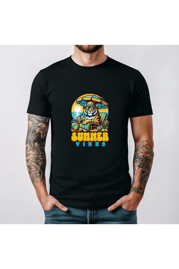 Tiger Summer Vibes Funny Animal Big Cat Tropical Graphic Unisex T-Shirt