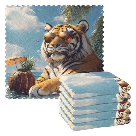 Tiger Sunglasses Coconut Kitchen Cloth Dish Towels for Drying Washing Absorbent Dish Rags Reusable soft kitchen dishcloth set 6 Pack