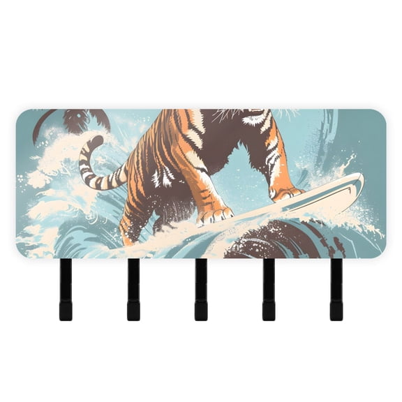 Tiger Surfing Mail Holder Organizer Wall Mount with Shelf Key Holder Key Rack with 5 Key Hooks for Wall Decorative