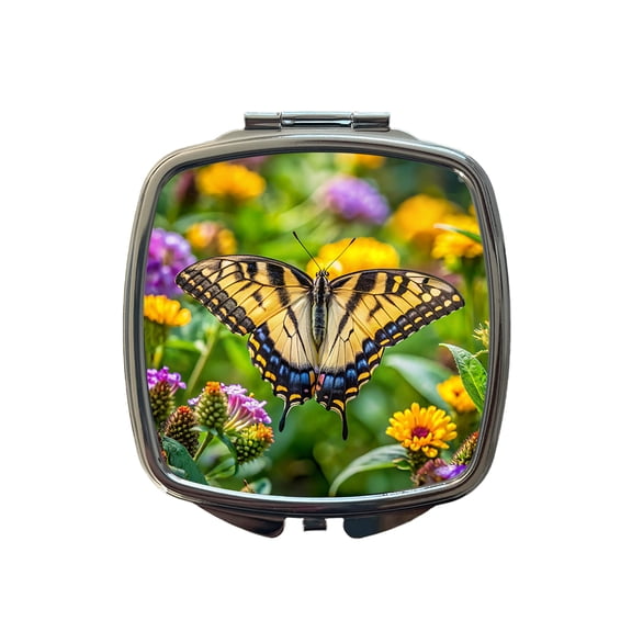 Tiger Swallowtail Butterfly Travel Makeup Handbag Purse Small Pocket Compact Mirror