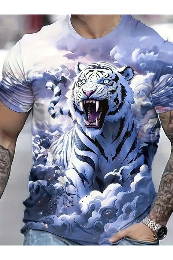 Tiger T-Shirt for Men 3D Animal 3D Printed Men's Summer Short Sleeve T-Shirt Oversized Casual Men's Cruel Clothing