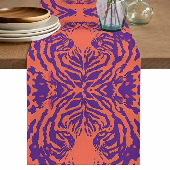Tiger Table Runner, Abstract Cotton Linen Kitchen Table Decoration Washable Dining Tabletop Runners for Home Party Decor 13x36 Inches