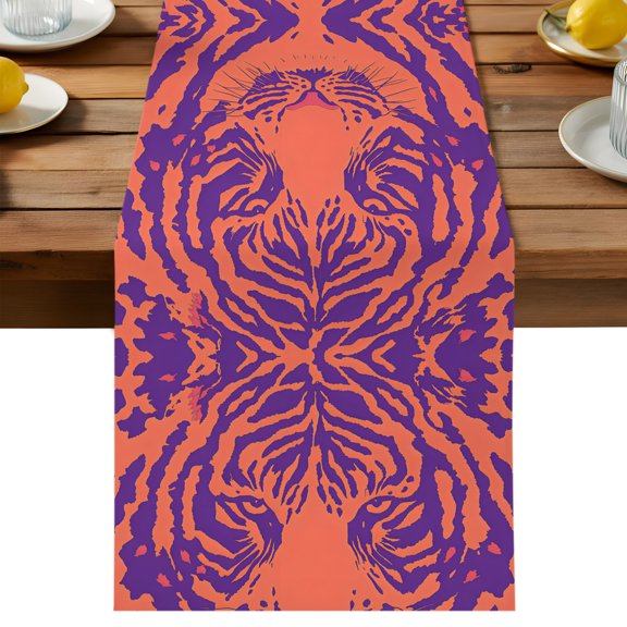 Tiger Table Runner, Abstract Cotton Linen Table Cloth, Modern Tablerunner for Kitchen Dining Party Wedding Home Decor 13x36 Inch