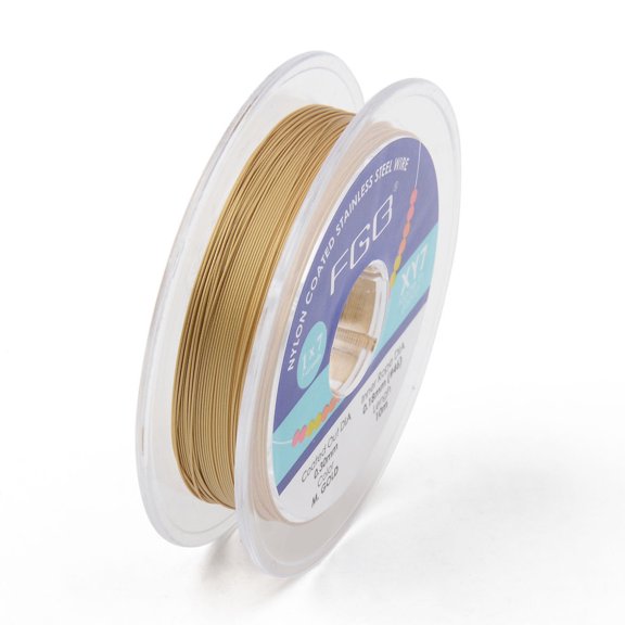 Tiger Tail Beading Wire 7-Strand Bead Stringing Wire Nylon Coated Stainless Steel Wire Gold 28 Gauge 0.3mm about 32.8 Feet(10m)/roll