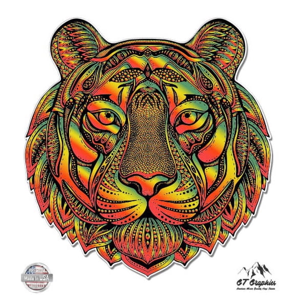 Tiger Tangle Art Style - 3" Vinyl Sticker - For Car Laptop I-Pad Phone Helmet Hard Hat - Waterproof Decal