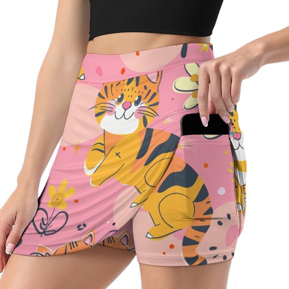 Tiger Tennis Skirt, Short Skirt, Mini Summer Fitness Running Shorts with Pockets