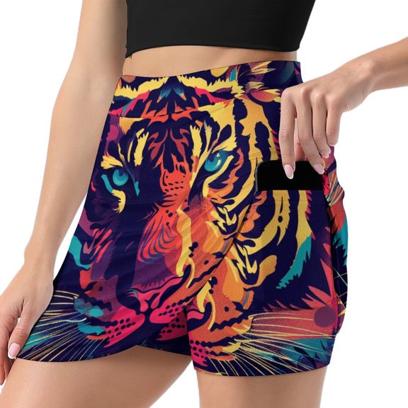 Tiger Tennis Skirt, Short Skirt, Mini Summer Fitness Running Shorts with Pockets