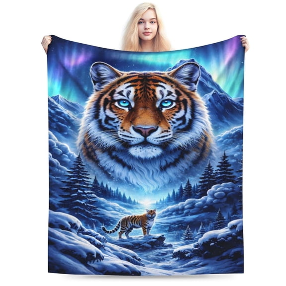 Tiger Throw Blanket, Fantasy Aurora Wildlife Art Design, Soft Warm Fleece Blanket for Sofa, Bed, Living Room Home Decor 50x40