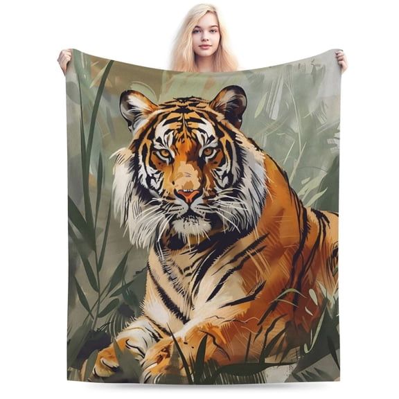 Tiger Throw Blanket, Soft, Cozy, Lightweight Flannel 50x40