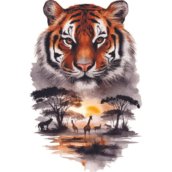 Tiger Tigers Animal Jungle Wild Color Adventure Fun Giraffe Animals Forest Creature Wall Art Sticker Designs Vinyl Stickers For Home House Walls Rooms Windows Bedroom Decoration Size (22x26 inch)