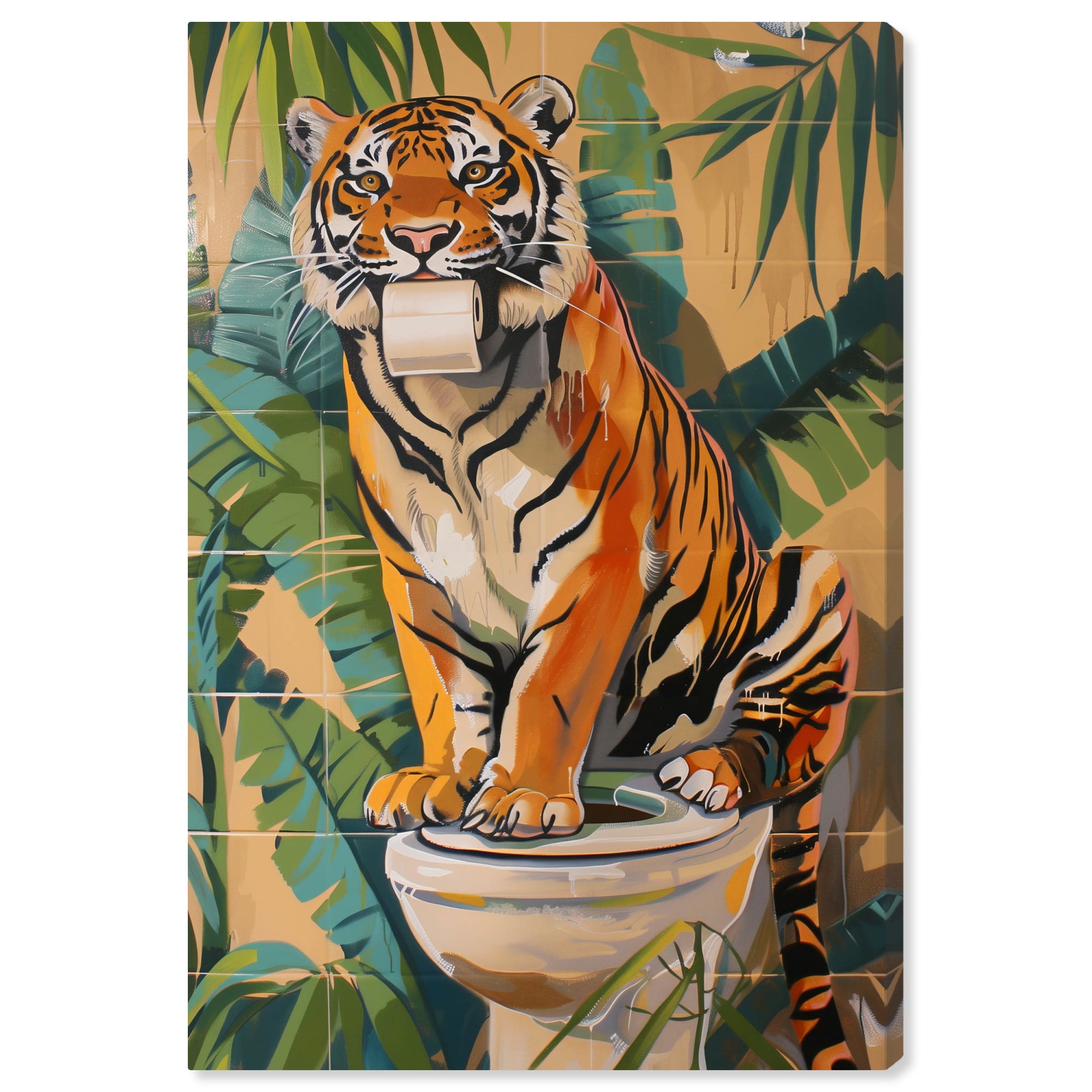 Vibrant Tiger Jungle Bathroom Canvas Art, 24" x 16"