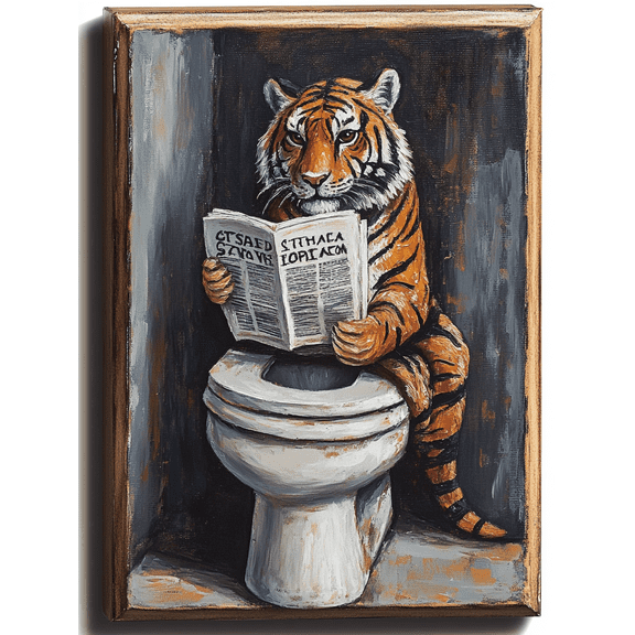 Tiger on Toilet Decor Art Painting/Canvas Print Suitable for Decorating Living Room Bedroom Bathroom Office Restroom Hotel Cafe Study Room Apartment Guest Room and Dining Room.