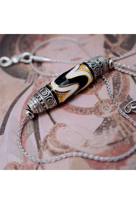 Tiger Tooth Dzi Bead Pendant Necklace Enamel Tibetan Style Vintage Jewelry Accessories for Men and Women