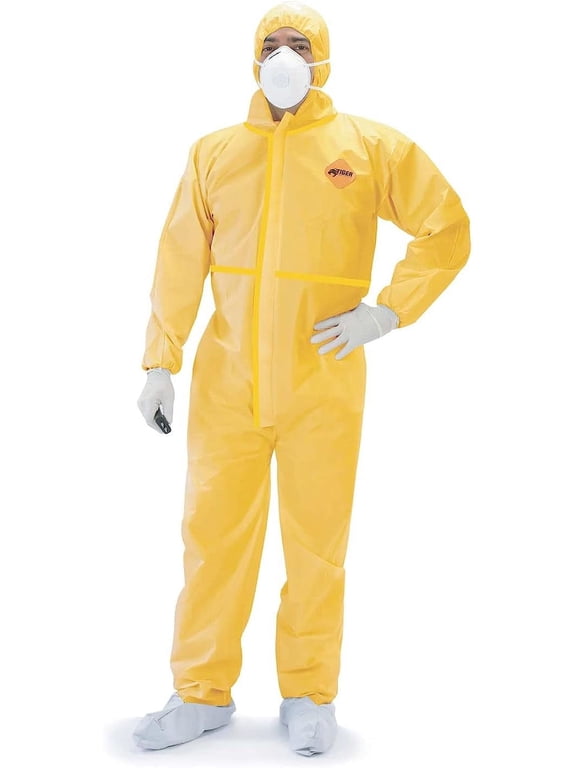 Chemical Coverall Protective Hazmat Suit, Yellow, Extra-Large (Men)