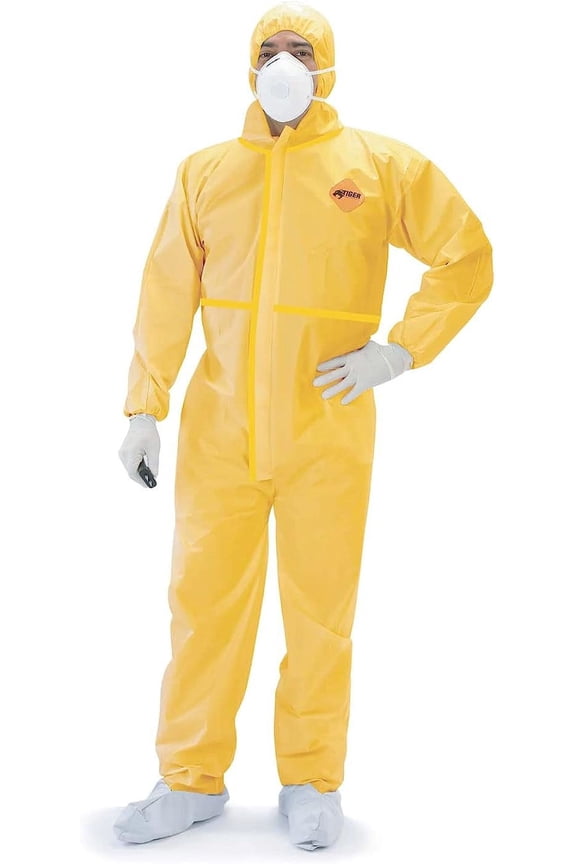 Chemical Coverall Protective Hazmat Suit, Yellow, Large (Men's)