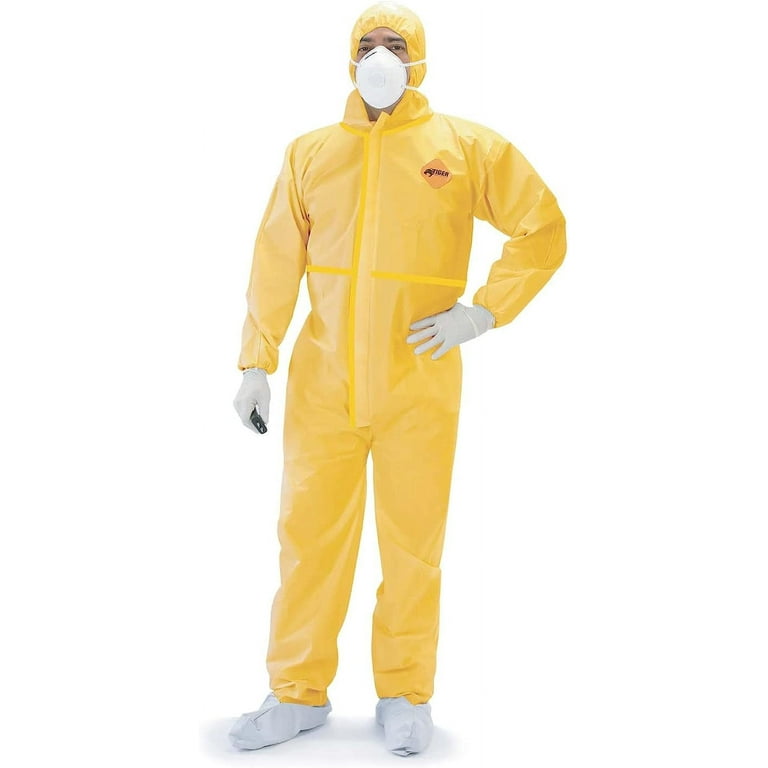 Tiger Tough Chemical Coverall Protective Hazmat Suit Yellow Large Men s
