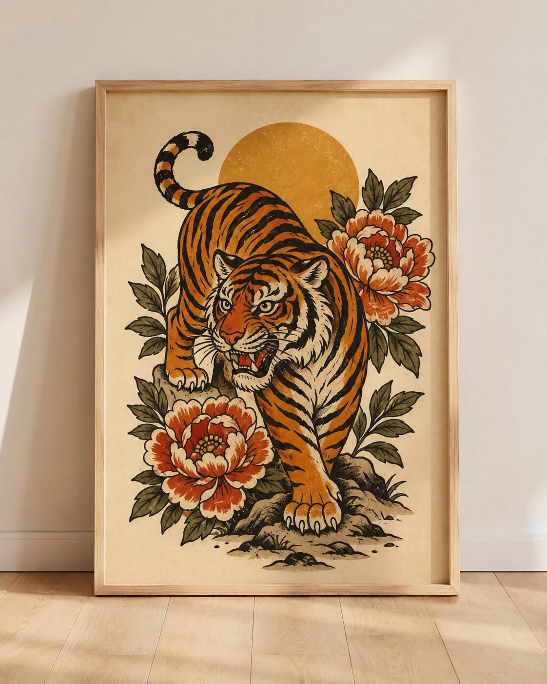 Printable Sign Photo Tiger Traditional Flash Japanese Animal Old School Ink Retro Roaring ...