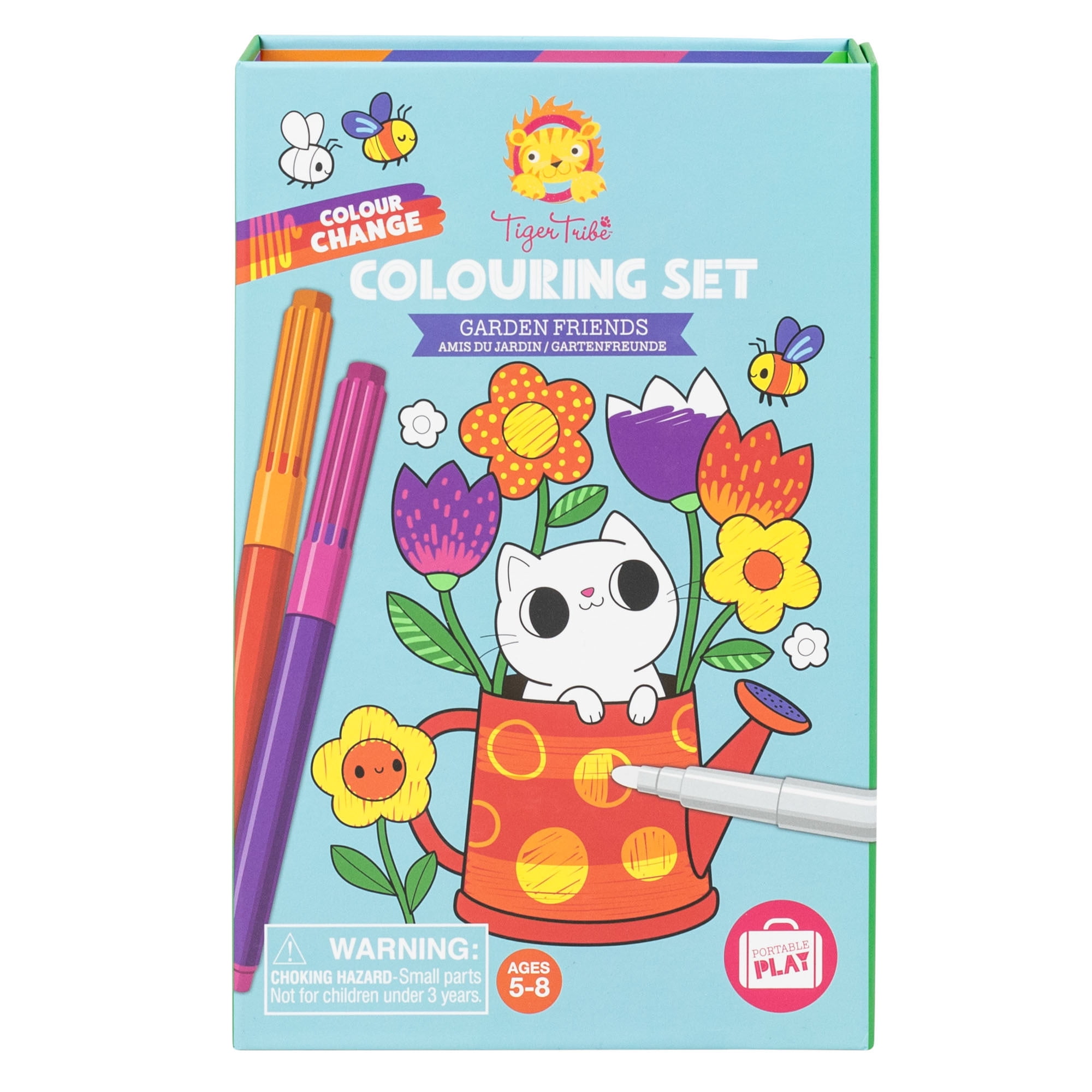 Tiger Tribe Color Change Coloring Set - Garden Friends with Magic Markers for Kids | Rainbow Colors & Creative Play | Portable Activity Kit for Travel & Play