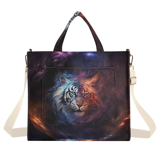 Tiger Universe Corduroy Tote Bag Handbag Large Messenger Bag Shoulder Crossbody Zipper Bag Purse