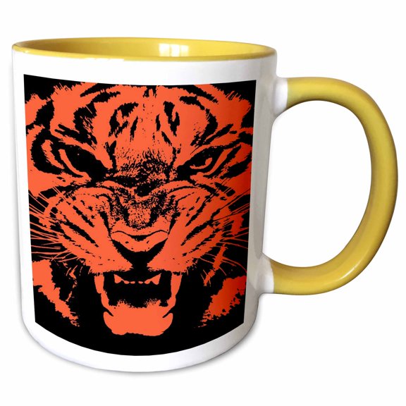 3drose, Tiger Vector Artistic Orange and Black Face, 11oz Two-tone Yellow Mug