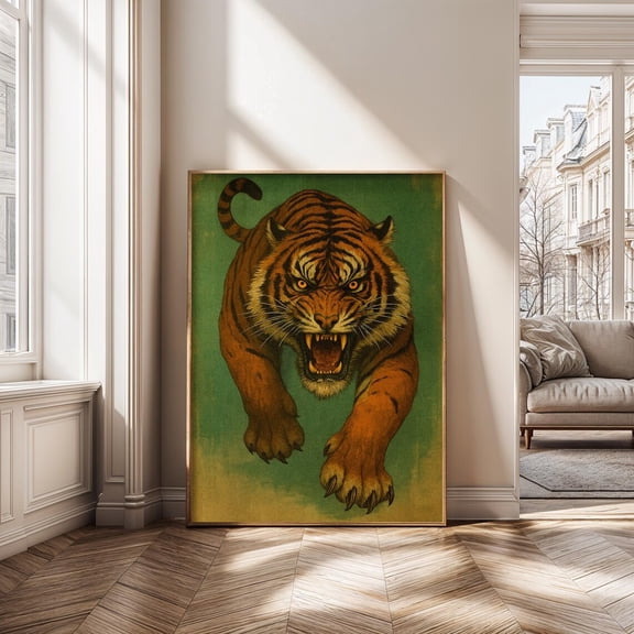 Tiger Wall Art Poster, Fierce Jungle Animal Poster, Big Cat Wildlife Decor, Predator Illustration, Modern Safari Home Decor, 12x18 UNFRAMED