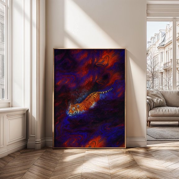 Tiger Wall Art Poster, Jungle Animal Poster, Tiger In Water Artwork, Wildlife Decor, Big Cat Home Decor, 16x24 UNFRAMED