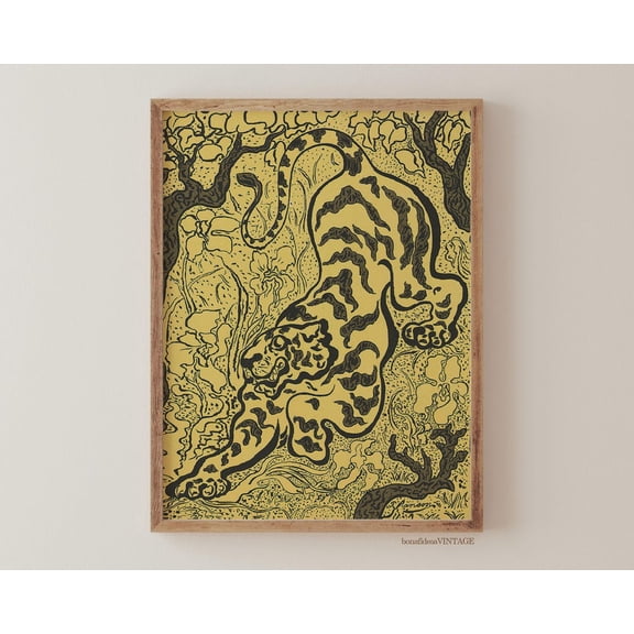 Tiger Wall Art Poster, Vintage Wall Art Poster, Tiger in Jungle, Vintage Tiger Print Poster, Japanese Wall Art Poster, , Poster Wall Art Poster, Unframed Poster Size 12x18 F03.1.18l1868