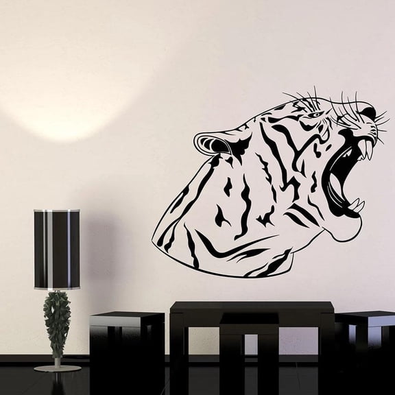 Tiger Wall Decal Predator Big Cat Roar Aggressive Wild Animal Head Art Mural Door Window Vinyl Stickers Living Room Mural 57x70cm