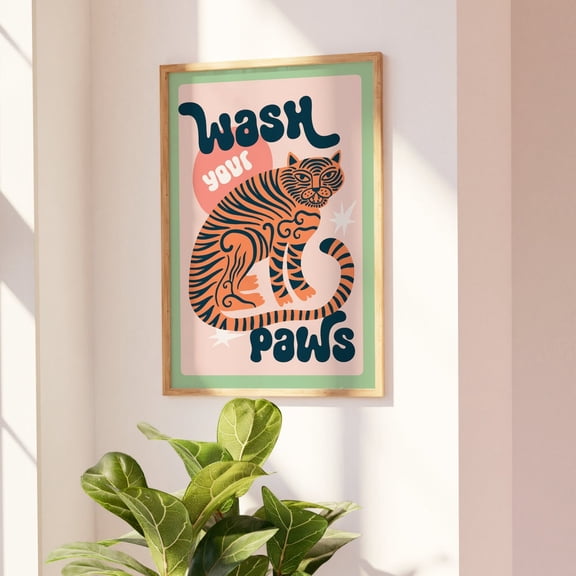 Tiger Wash Your Paws Bathroom Print Fun Toilet Wall Art Funny Poster Home Decor Maximalist Decor Trendy Colourful Animal Art