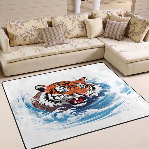Tiger Waves Area Rug Washable 80 x 58 Floor Carpet Mat Non Slip for Bedroom Living Room Home Decor