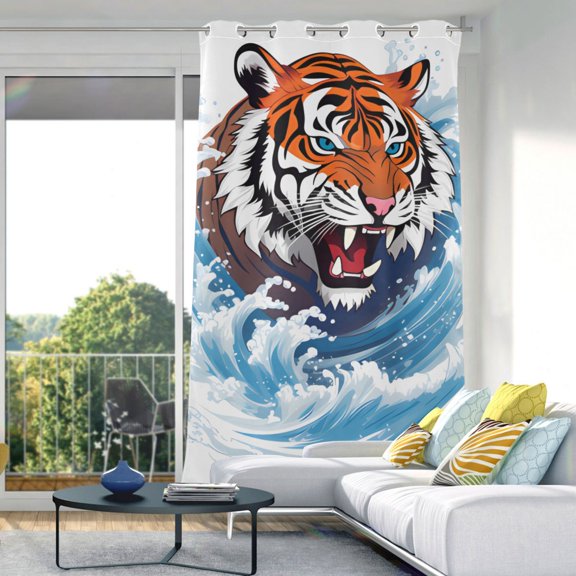 Tiger Waves Blackout Curtain Panels Drapes Privacy Assured with Light Filtering Curtains for Living room Bedroom Bathroom Window