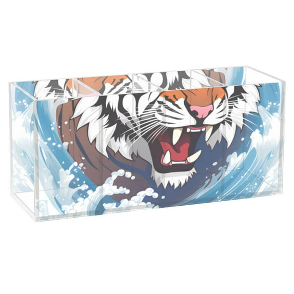 Tiger Waves Pencil Pen Cosmetic Holder Cup Makeup Brush Holder Desk Accessories Holder Acrylic Organizer for Office School Home